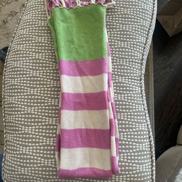 Cashmere Vibrant Striped Knit Scarf - Pink, Cream, Green - Picture 6 of 7